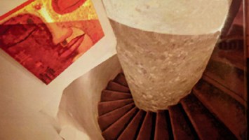 Spiral Staircase going from Level one of survival condo in LCC to level two where two suites are built in